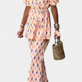 Ensemble Araceli Imprimé avec Blazer et Pantalons Évasés