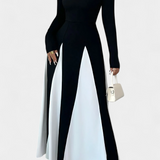 Robe Maxi à Manches Longues Veronique en Contraste de Couleurs