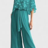 Ensemble Texturé Claribel de Deux Pièces avec Décolleté en V et Jambes Larges