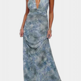 Robe Maxi à Pois Melody avec Col Halter et Taille Froncée