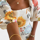 Robe Midi en Coton Kacey avec Imprimé Floral et Manches Bouffantes