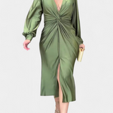 Robe Alouette à Manches Longues avec Décolleté en V