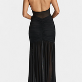 Robe en Soie de Lait Therese Longue avec Décolleté Profond et Ruching Sculpté