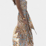 Robe Longue en Soie Teófila avec Imprimé Trésors de l'Océan