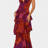 Robe Domenica en Chiffon avec Décolleté en V et Volants Fluides