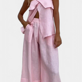 Ensemble Oriana Sans Manches avec Jupe à Fente Latérale en Couleur Unie