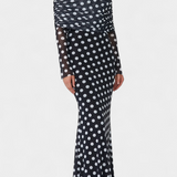 Robe Elinda Longue avec Épaules Nues et Pois