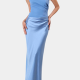 Robe de Soirée Longue avec Plis Ottavia et Décolleté Asymétrique