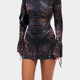 Robe Mini Tabea avec Manches Évasées et Imprimé Illusoire