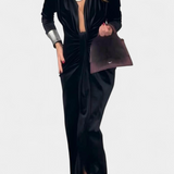 Robe Longue en Velours LaVerna Dorée avec Décolleté en V