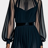 Robe Maxi en Chiffon Plissé Aurelia avec Détails Transparents