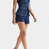 Veste sans manches en denim Raya et shorts taille haute