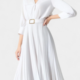 Robe Midi Michelle avec Col Structuré et Ceinture Plissée