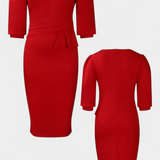 Robe Midi Ajustée Reanna avec Manches Bouffantes