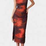 Robe Longue Helaia avec Fente et Imprimé Numérique