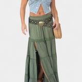 Jupe Dola Maxi Boho avec Dentelle et Fente Frontale
