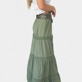 Jupe Dola Maxi Boho avec Dentelle et Fente Frontale