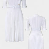 Robe Plissée Zandie avec Boutons Décoratifs