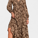 Robe Maxi Lunetta avec Imprimé Floral et Manches Bouffantes