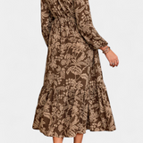 Robe Maxi Lunetta avec Imprimé Floral et Manches Bouffantes