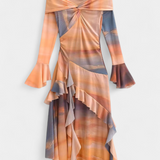 Robe Longue Asymétrique Agentha avec Imprimé Tie-Dye
