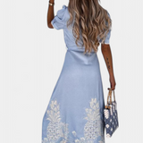 Robe Chemise Brodée Nerea avec Ceinture et Manches Bouffantes