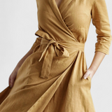 Robe Midi Vintage Sharon en Coton et Lin avec Col Revers