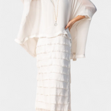 Robe Midi Rosaria avec Volants et Bords Effilochés