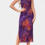 Robe Longue Helaia avec Fente et Imprimé Numérique