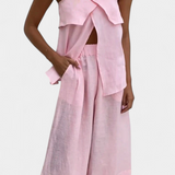 Ensemble Oriana Sans Manches avec Jupe à Fente Latérale en Couleur Unie