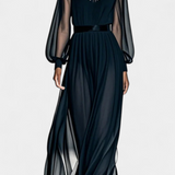 Robe Maxi en Chiffon Plissé Aurelia avec Détails Transparents