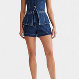 Veste sans manches en denim Raya et shorts taille haute