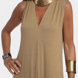 Robe Maxi Felisa Sans Manches en Couleur Unie et Silhouette Élégante