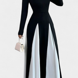 Robe Maxi à Manches Longues Veronique en Contraste de Couleurs