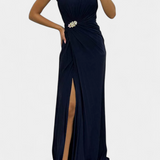 Robe Maxi Plissée Shiloh avec Fente Latérale et Décolleté Croisé