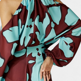 Robe Longue à Manches Ouvertes et Imprimé Abstrait