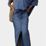 Ensemble en Denim Asymétrique Apolonia avec Ouverture Élégante