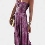 Robe Longue Sans Bretelles Onelia en Tissu Métallique