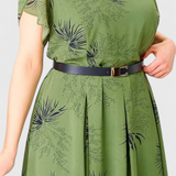 Robe Midi en Chiffon Vert Lupita avec Coupe A-Line