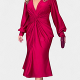 Robe Alouette à Manches Longues avec Décolleté en V