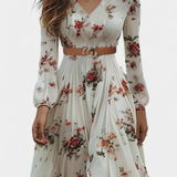 Robe Maxi Amanda Florale avec Décolleté en V et Manches Longues