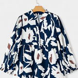 Blouse Filomena avec Demi-Patte de Boutonnage et Manches Bouffantes en Imprimé Floral Abstrait