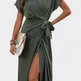 Robe Begoña Croisée avec Ceinture et Ouverture Subtile