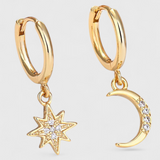 Boucles d'oreilles Célestes Étoile et Lune