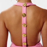 Robe Mini Yvonne avec Col Halter et Dos Ouvert avec Détail Floral