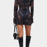 Robe Mini Tabea avec Manches Évasées et Imprimé Illusoire