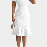 Robe Midi Ajustée Champel avec Manches Bouffantes