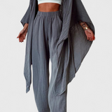 Ensemble Décontracté Deux Pièces Henley avec Cardigan