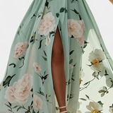 Robe Florale Nila avec Volants et Fente Latérale en Chiffon