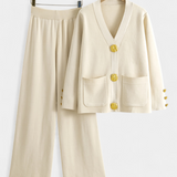 Ensemble Aireen en Tricot avec Cardigan et Pantalons à Jambes Larges